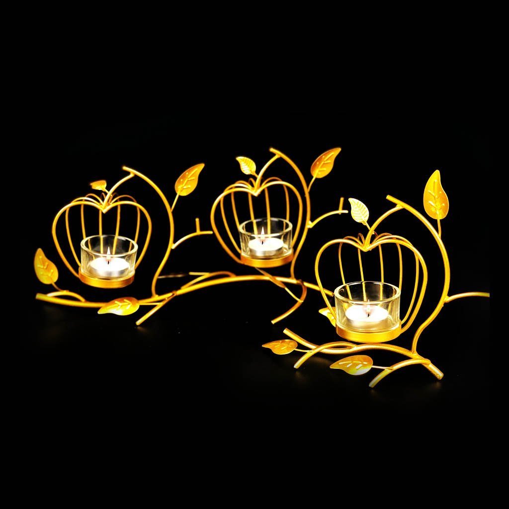 Apple Cage Metal Golden Candle Stand with Glass Pot | Home Décor | Waseeh Pakistan