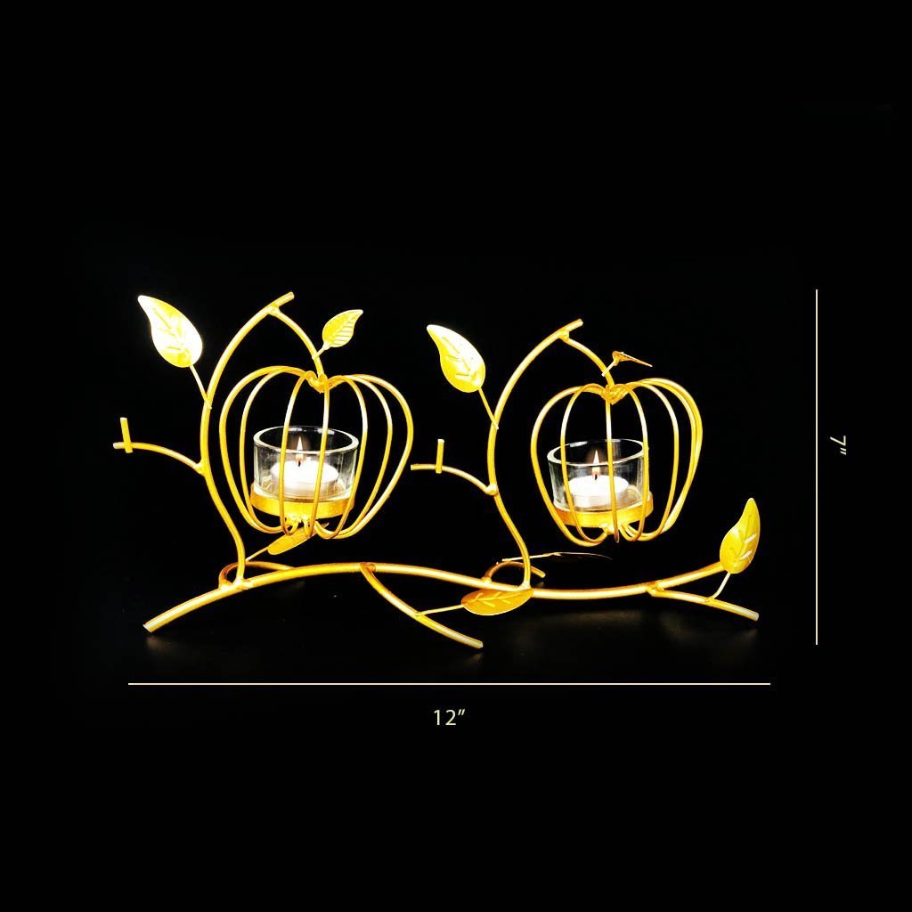 Apple Cage Metal Golden Candle Stand with Glass Pot | Home Décor | Waseeh Pakistan