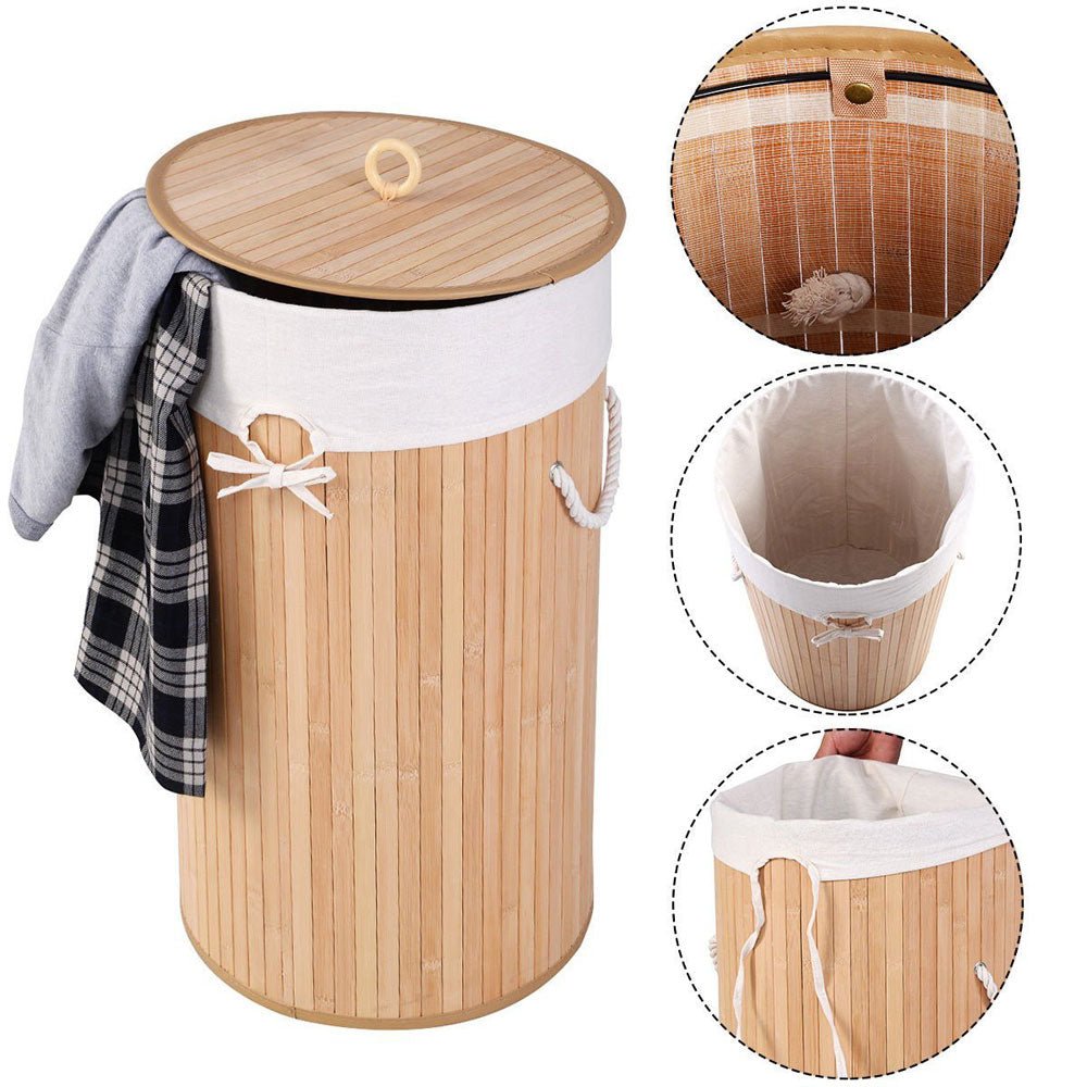 Bamboo Laundry Hamper (Round) | Mix &amp; Match | Waseeh Pakistan