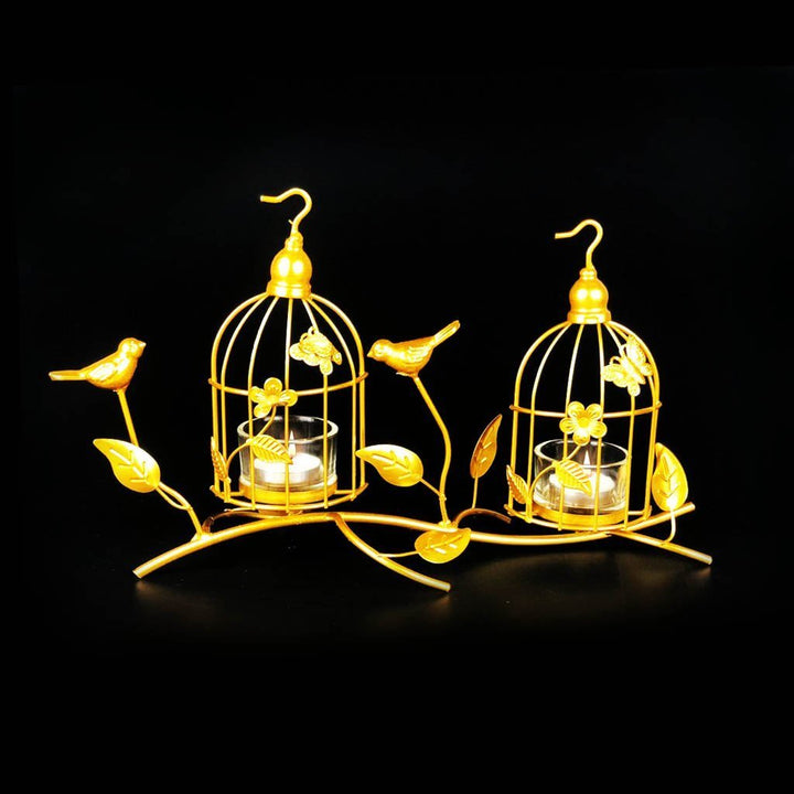 Bird Cage Metal Golden Candle Stand with Glass Pot | Home Décor | Waseeh Pakistan