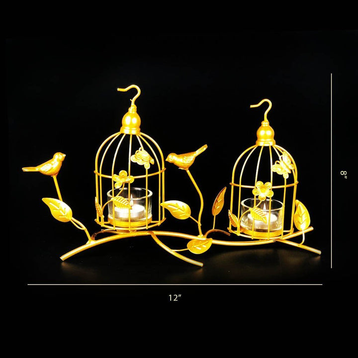 Bird Cage Metal Golden Candle Stand with Glass Pot | Home Décor | Waseeh Pakistan