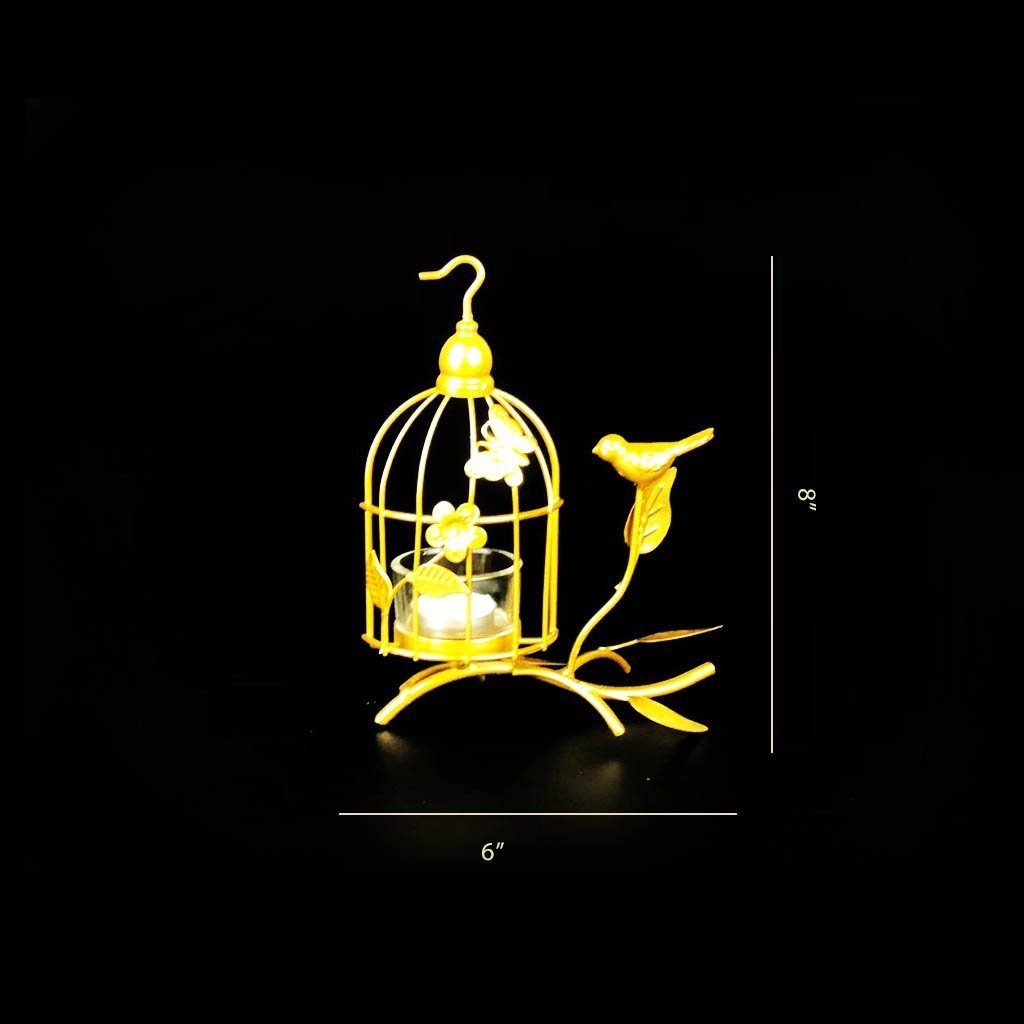 Bird Cage Metal Golden Candle Stand with Glass Pot | Home Décor | Waseeh Pakistan