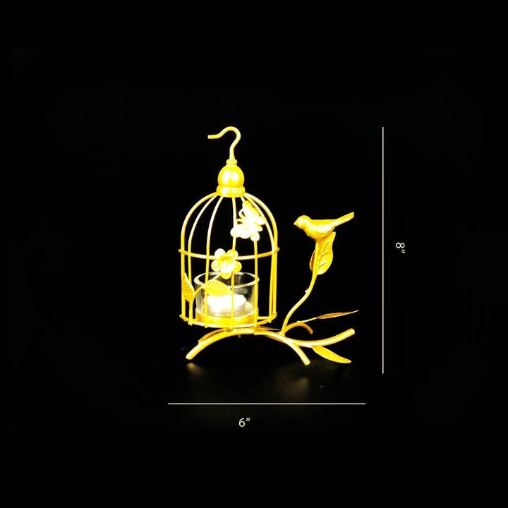 Bird Cage Metal Golden Candle Stand with Glass Pot | Home Décor | Waseeh Pakistan