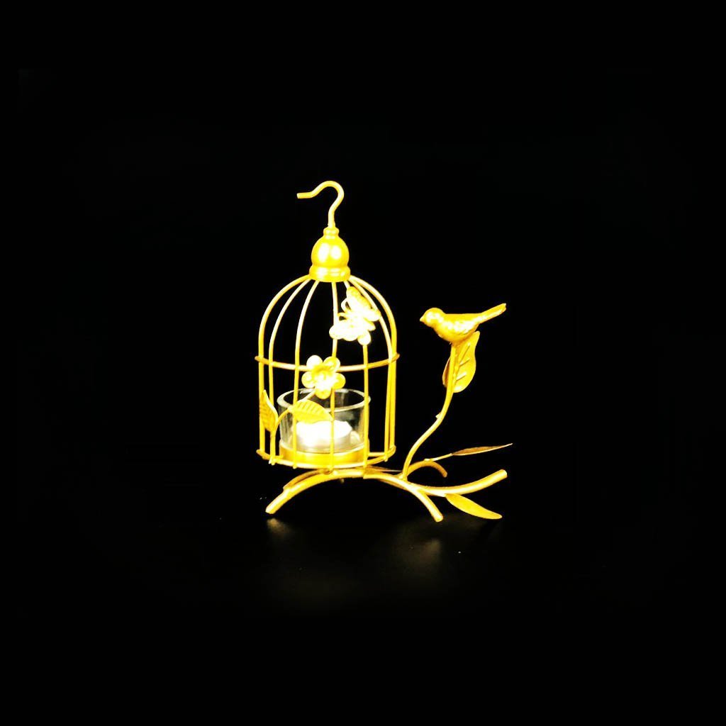 Bird Cage Metal Golden Candle Stand with Glass Pot | Home Décor | Waseeh Pakistan