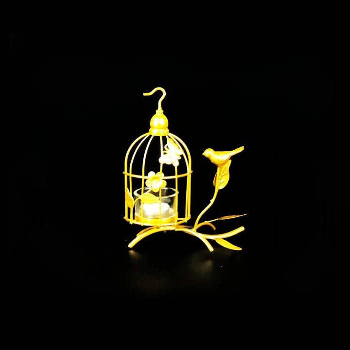 Bird Cage Metal Golden Candle Stand with Glass Pot | Home Décor | Waseeh Pakistan