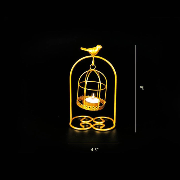 Bird Full Cage Metal Golden Candle Stand with Glass Pot | Home Décor | Waseeh Pakistan