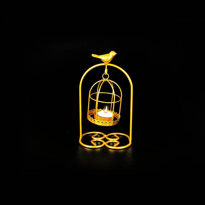 Bird Full Cage Metal Golden Candle Stand with Glass Pot | Home Décor | Waseeh Pakistan