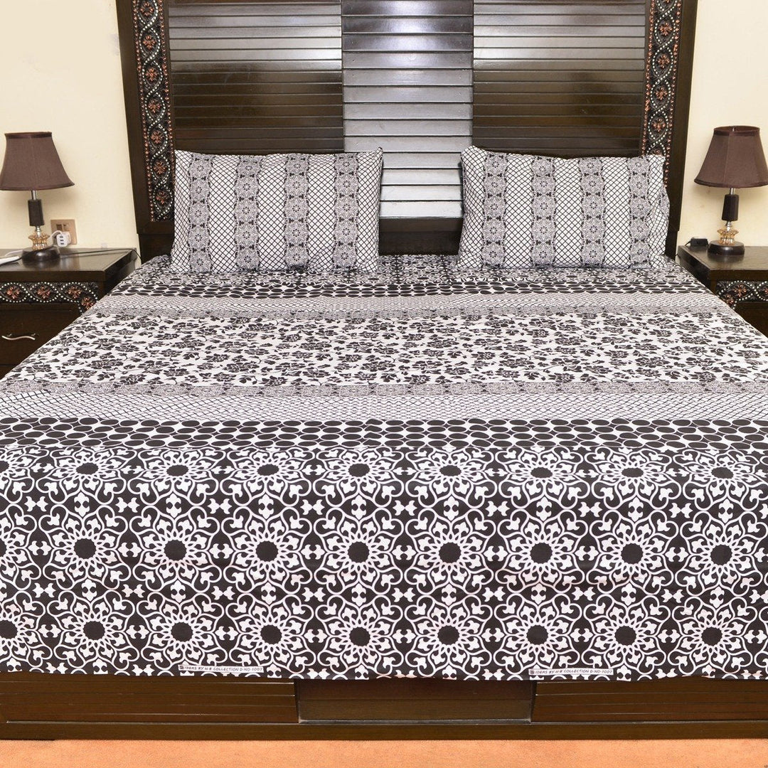 Black kriskros cotton bed sheet with 2 pillow cases | Home Décor | Waseeh Pakistan