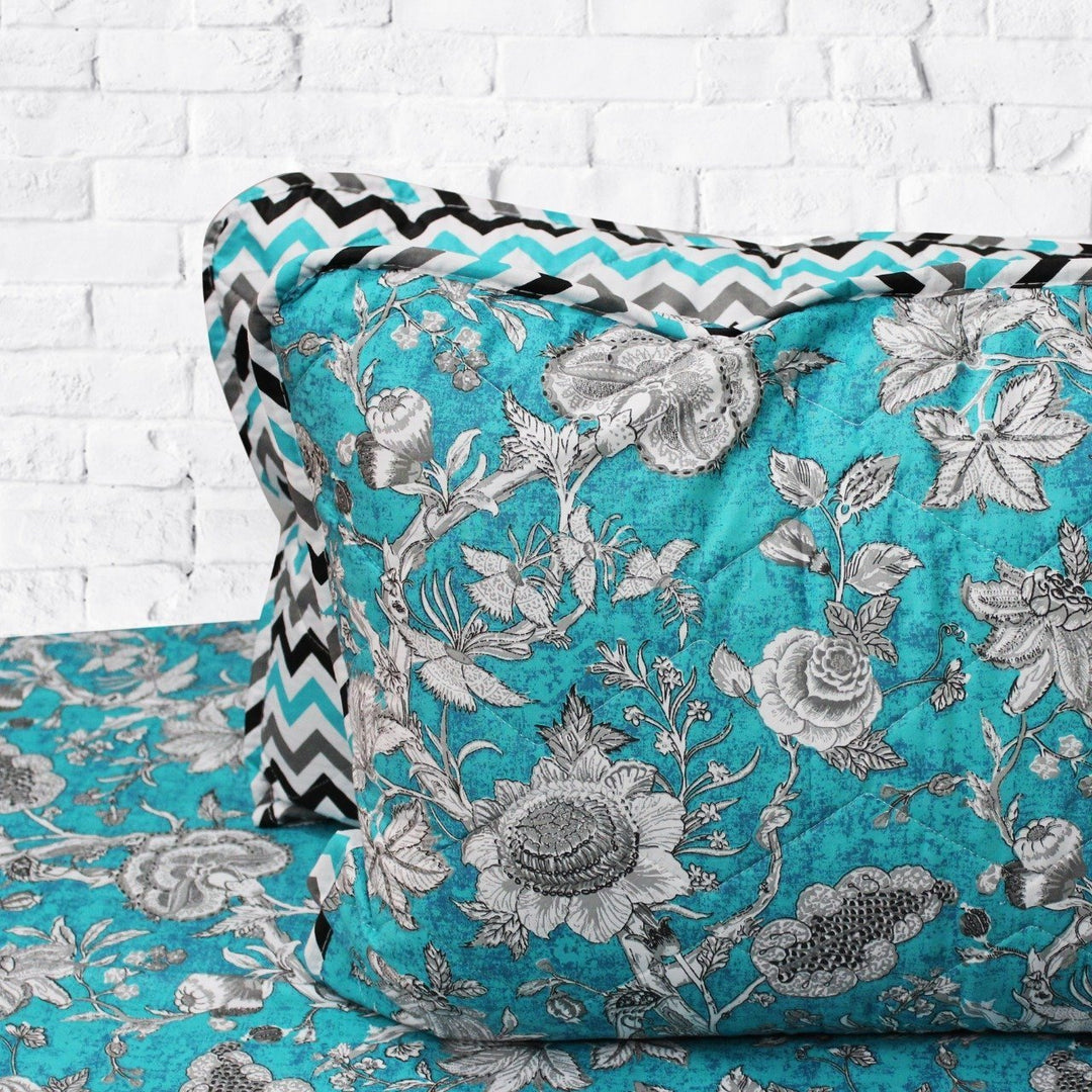 Blue Floral - Cotton Bed Spread Set - 6 pc | Home Décor | Waseeh Pakistan
