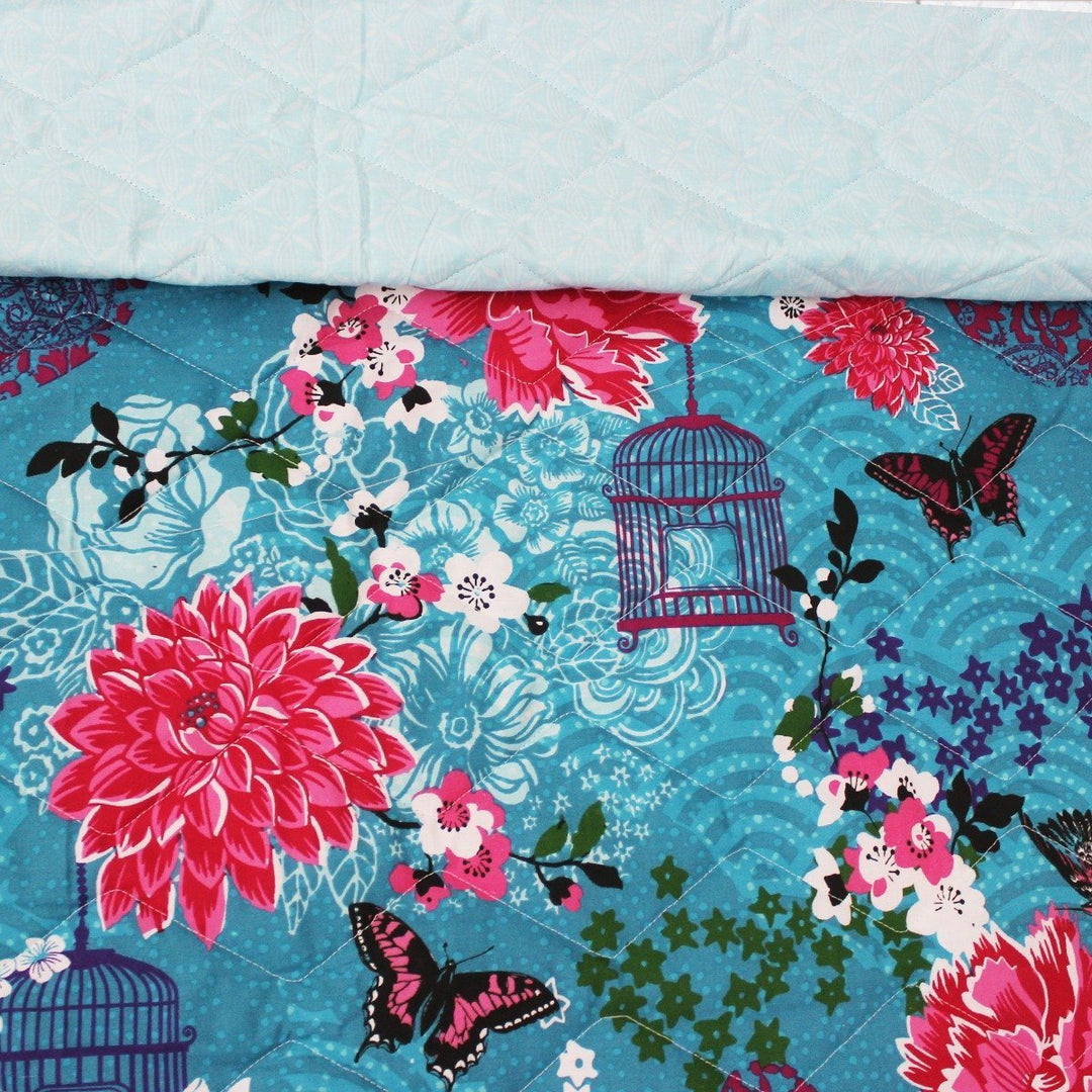 Blue Flowers - Export Quality Bed Spread Set - 6 pc | Home Décor | Waseeh Pakistan