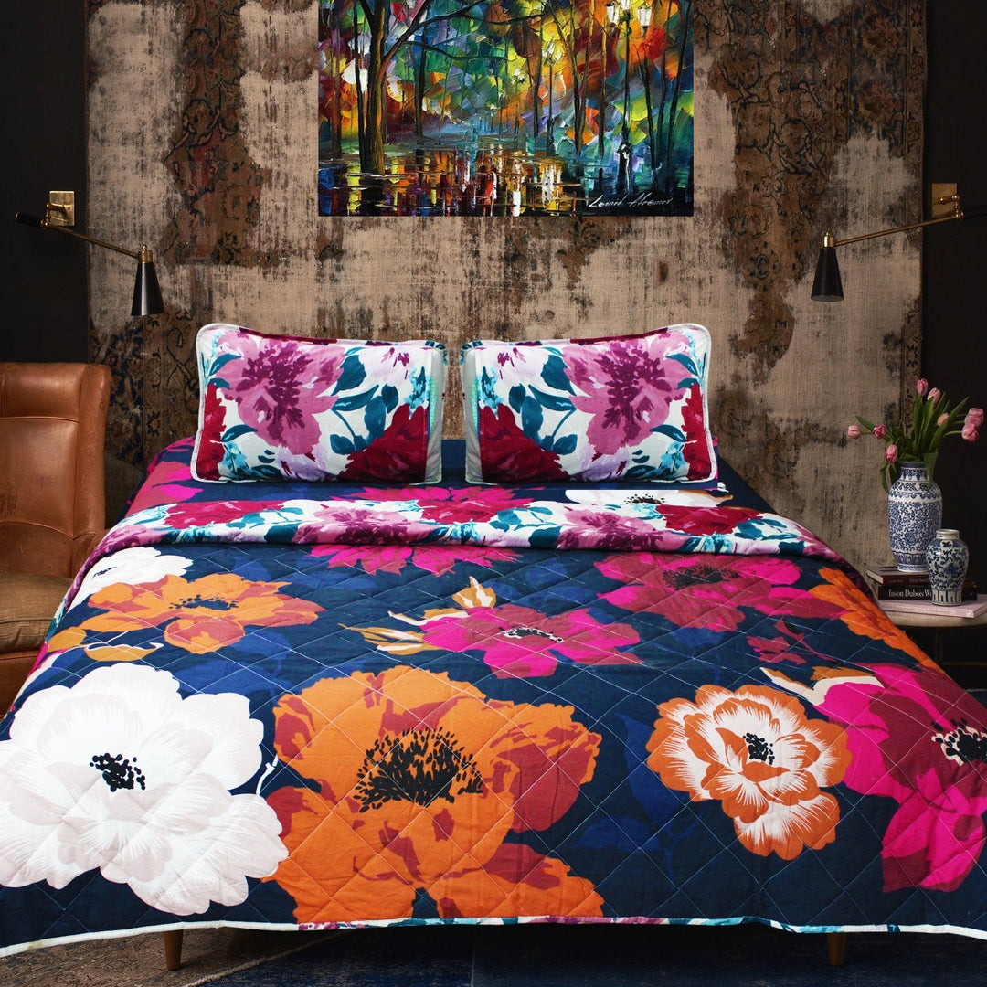 Blue Flowers - Export Quality Bed Spread Set - 6 pc | Home Décor | Waseeh Pakistan