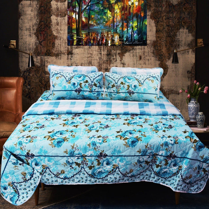 Blue Font - Export Quality Bed Spread Set - 6 pc | Home Décor | Waseeh Pakistan