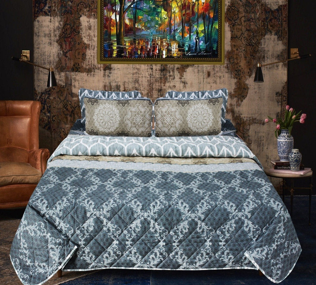 Blue Patterned - Export Quality Bed Spread Set - 6 pc | Home Décor | Waseeh Pakistan