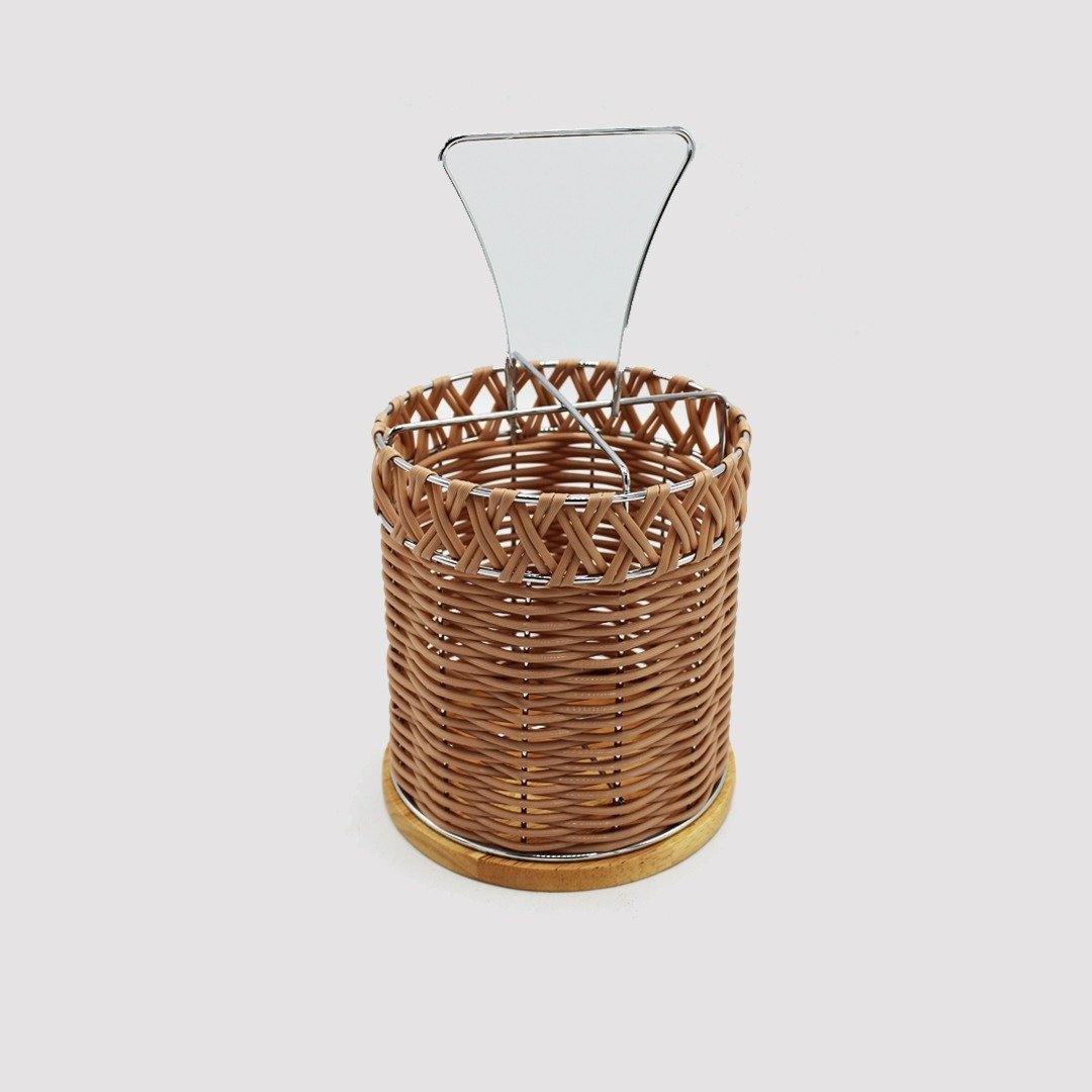 Braided Spoon Stand with wooden base - round | kitchen item | Waseeh Pakistan