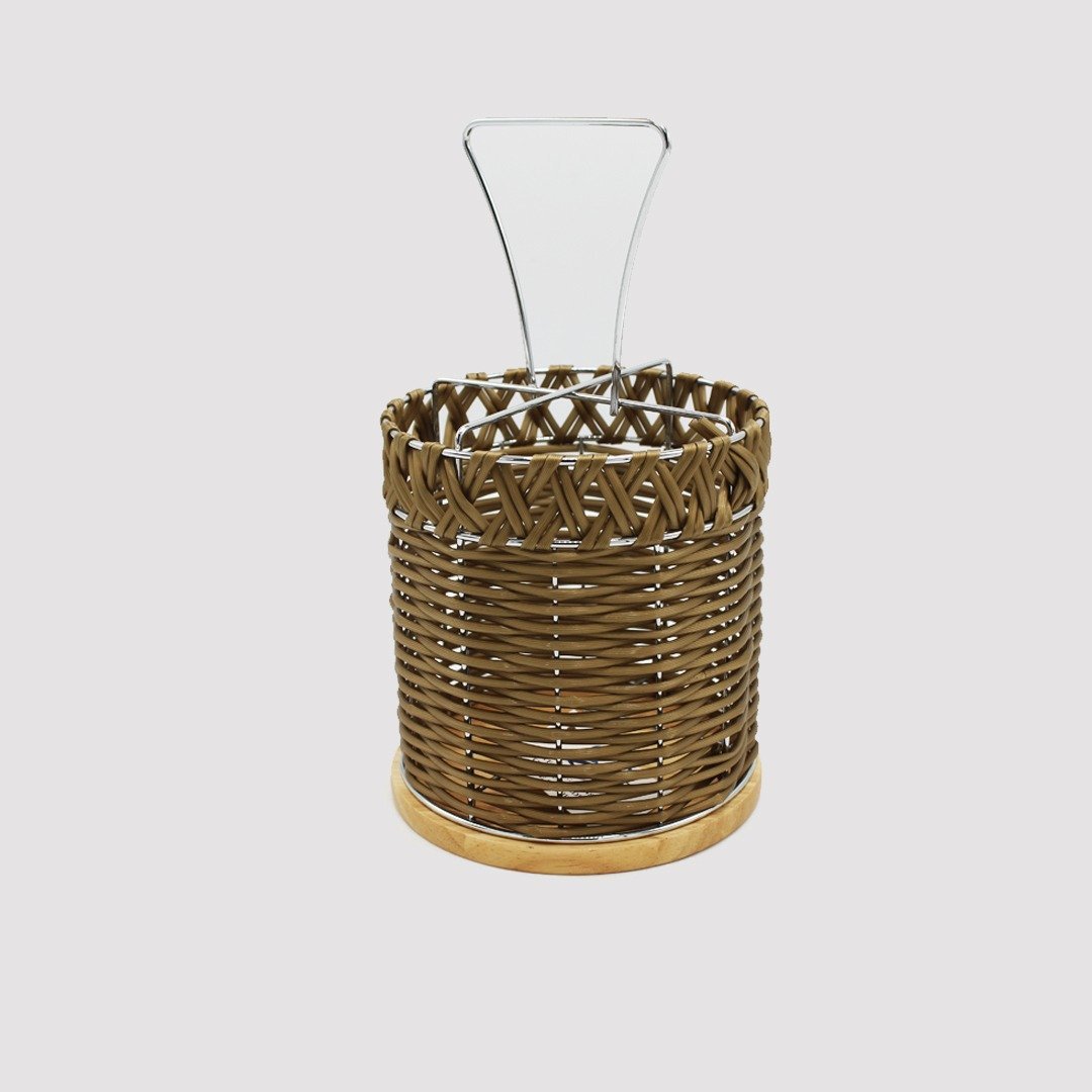 Braided Spoon Stand with wooden base - round | kitchen item | Waseeh Pakistan