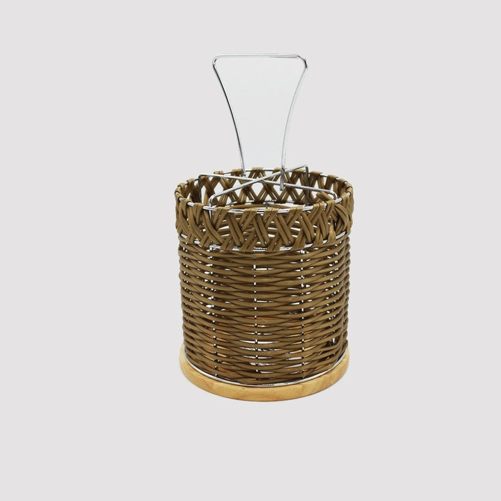 Braided Spoon Stand with wooden base - round | kitchen item | Waseeh Pakistan
