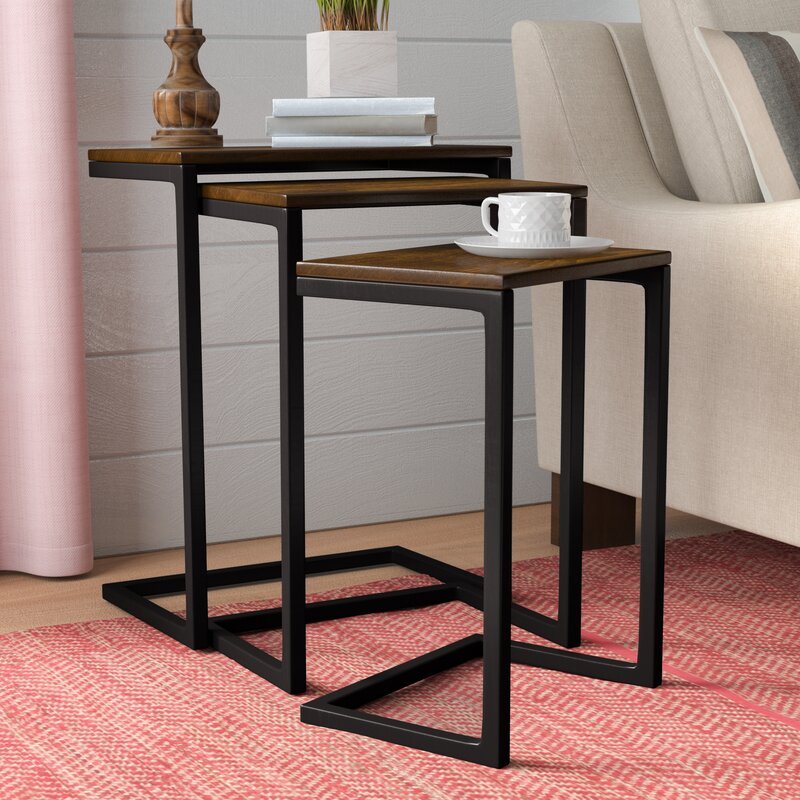 C Type Wooden Living Lounge Drawing Room Nesting Tables (3Pcs) | Furniture | Waseeh Pakistan