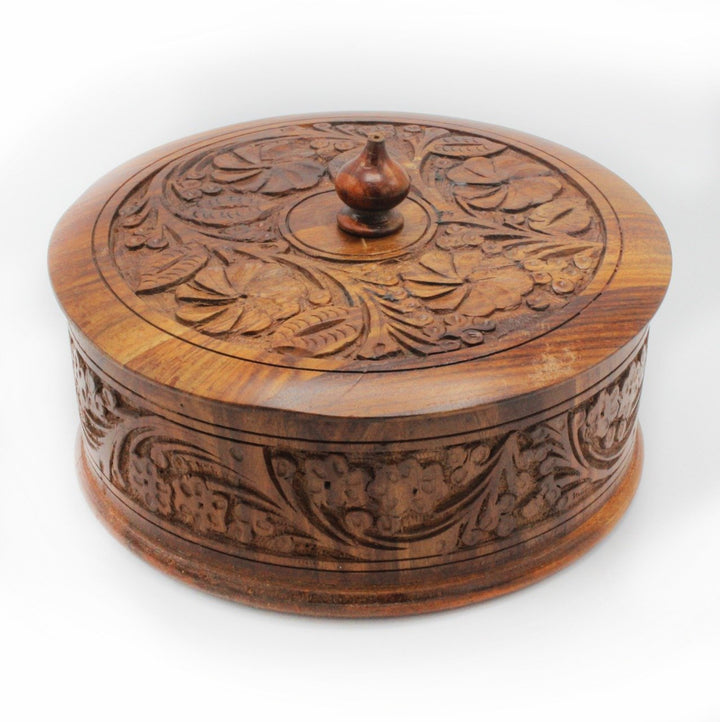 Carved Wooden Hot Pot - 8" | Wooden Handy Crafts | Waseeh Pakistan