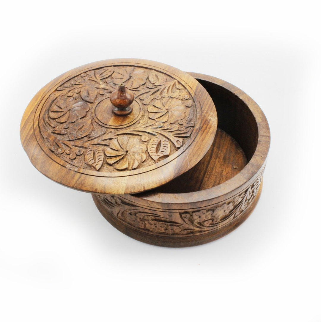 Carved Wooden Hot Pot - 8" | Wooden Handy Crafts | Waseeh Pakistan