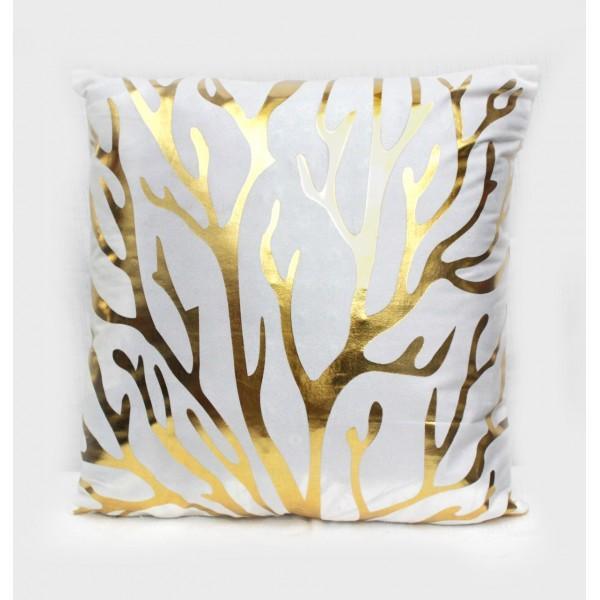 Branches - Golden Printed Cushion Cover - waseeh.com