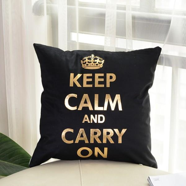Keep calm and carry on - Golden Printed Cushion Cover - waseeh.com