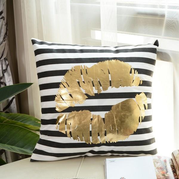 Kiss - Golden Printed Cushion Cover - waseeh.com