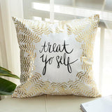Treat Yourself - Golden Printed Cushion Cover - waseeh.com