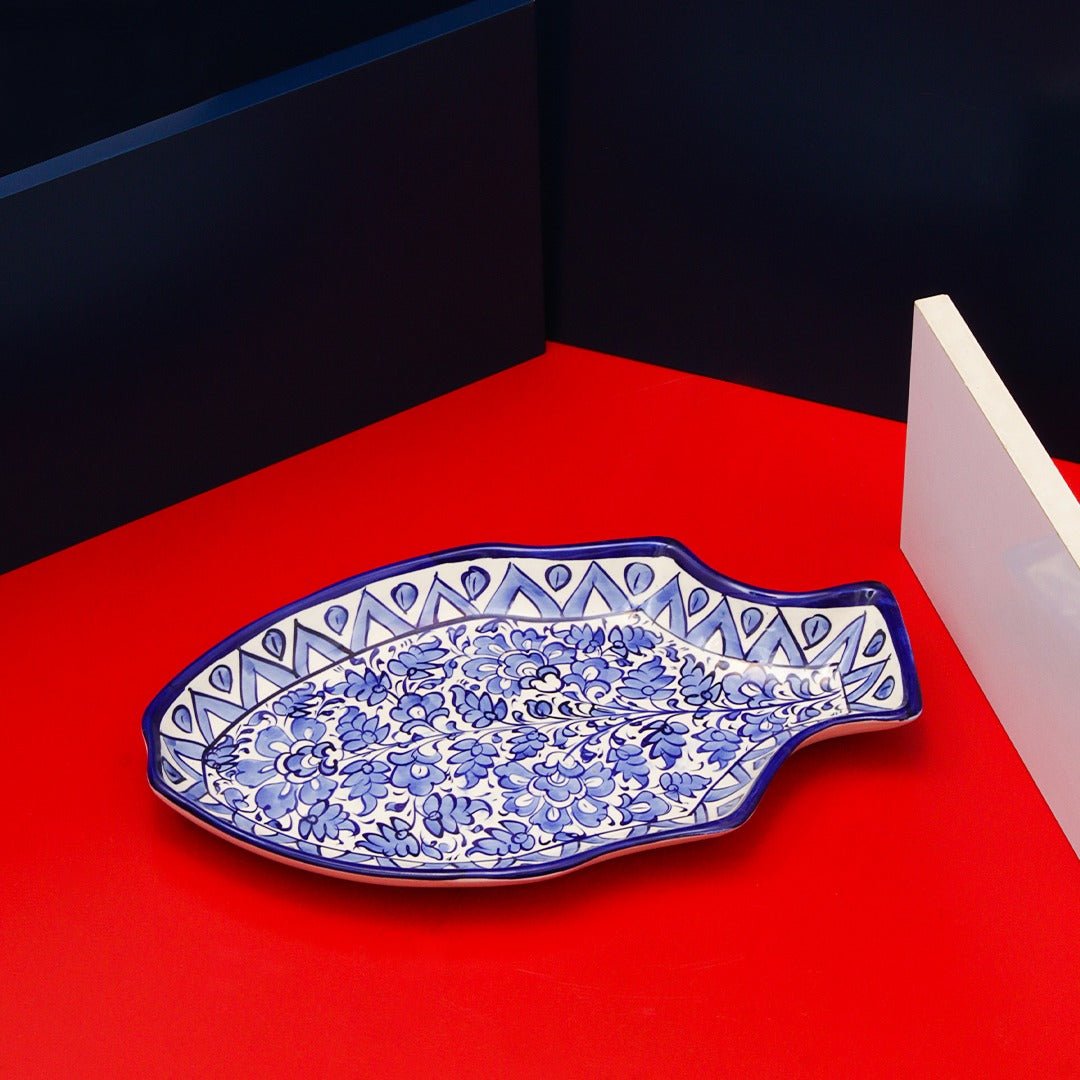 Ceramic Serving Fish Dish-blue pottery - Multani Art | Not Sale FB | Waseeh Pakistan