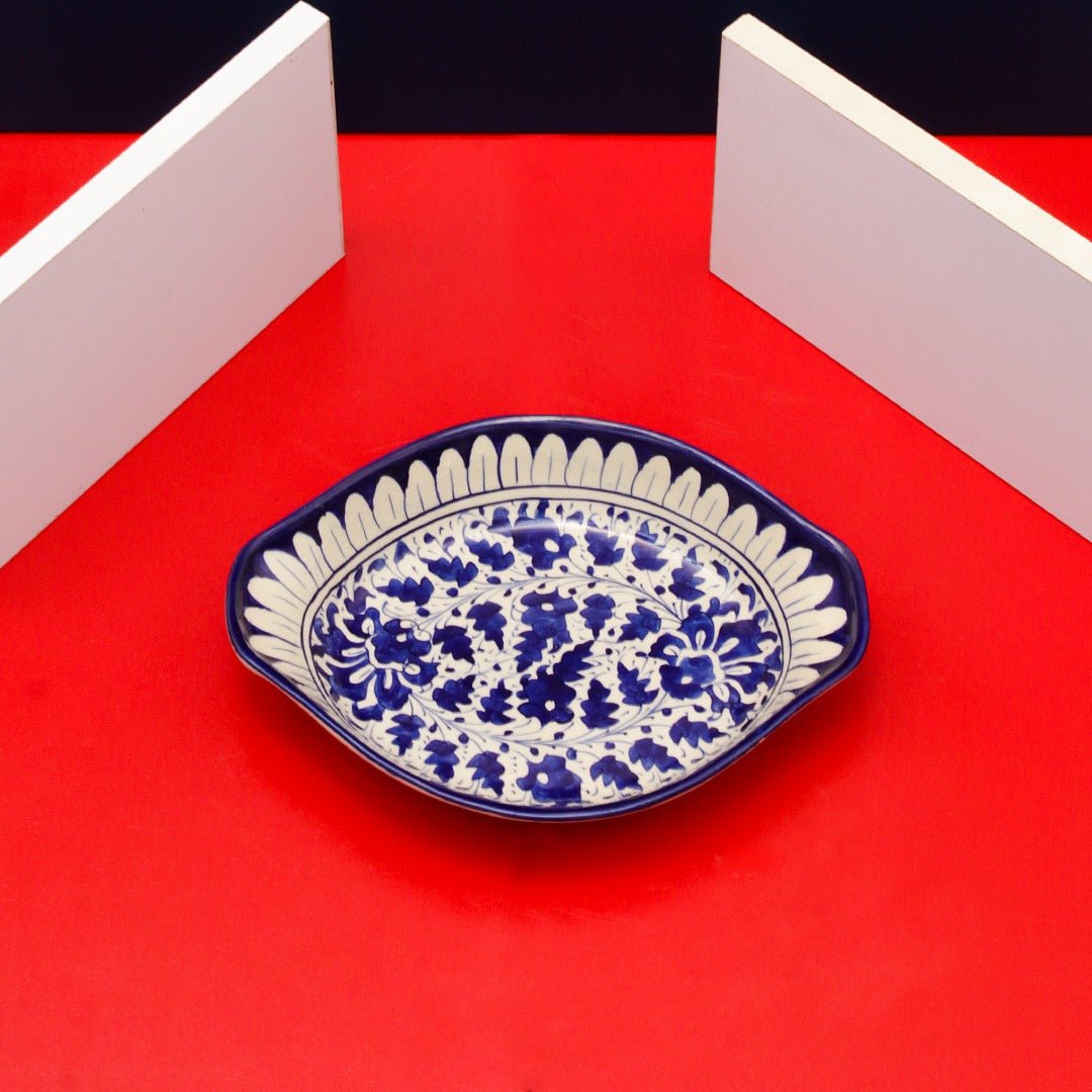 Ceramic Serving Oval Dish-blue pottery - Multani Art | Home Décor | Waseeh Pakistan