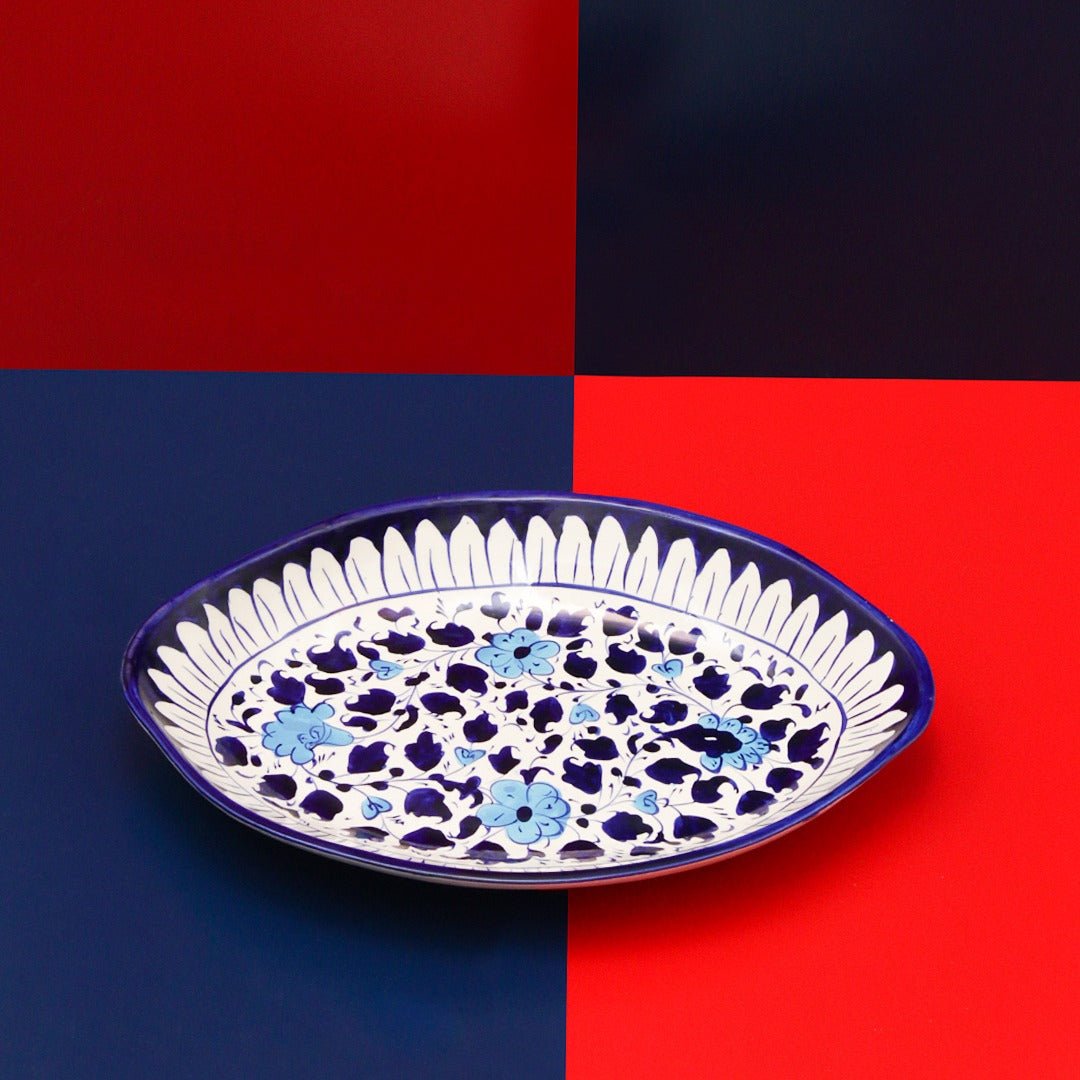 Ceramic Serving Oval Dish-blue pottery - Multani Art | Home Décor | Waseeh Pakistan