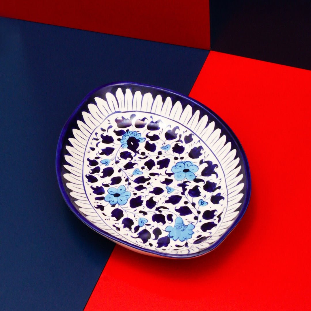 Ceramic Serving Oval Dish-blue pottery - Multani Art | Home Décor | Waseeh Pakistan