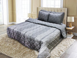Export Quality Cotton Bed Spread Set - 2 pcs - Gray Lined - waseeh.com