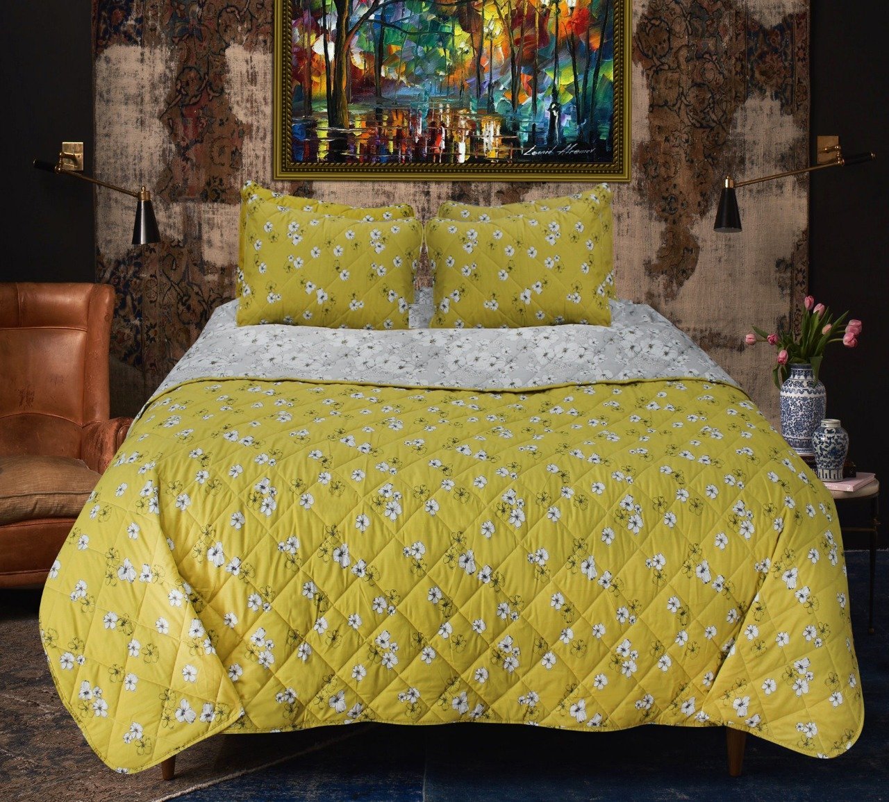Yellow Periwinkle - 6 pieces - Bed Spread Set - waseeh.com