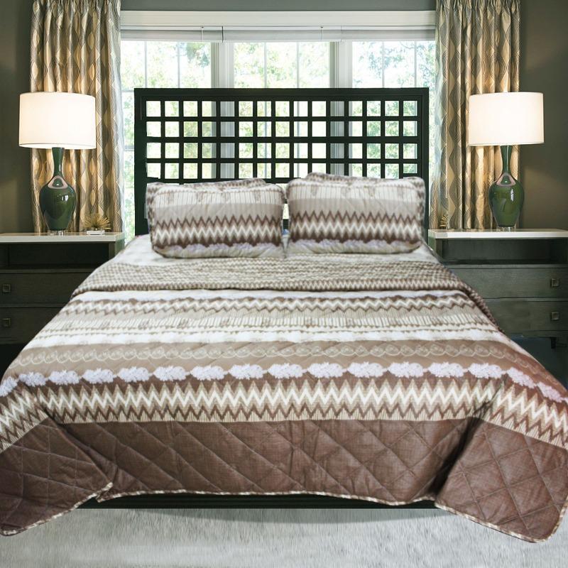 Tan Brown - Cotton Bed Spread Set - 6 pc - waseeh.com