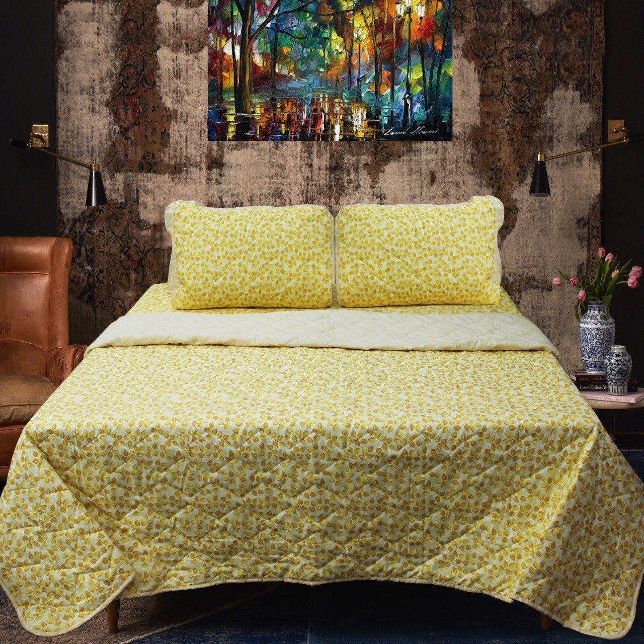 Yellow Autumn - Cotton Bed Spread Set - 6 pc - waseeh.com