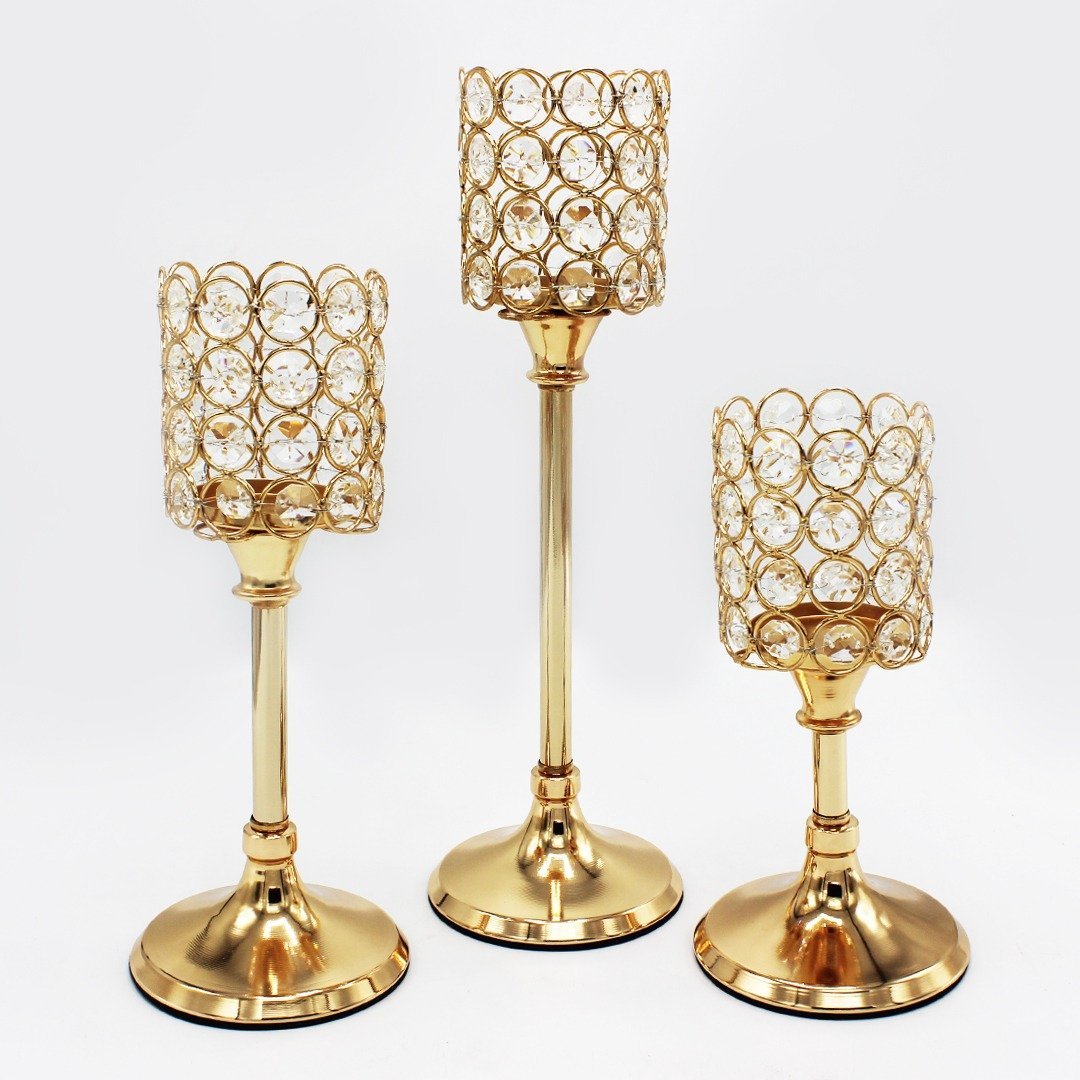 3 pc Golden Candle Stand - waseeh.com