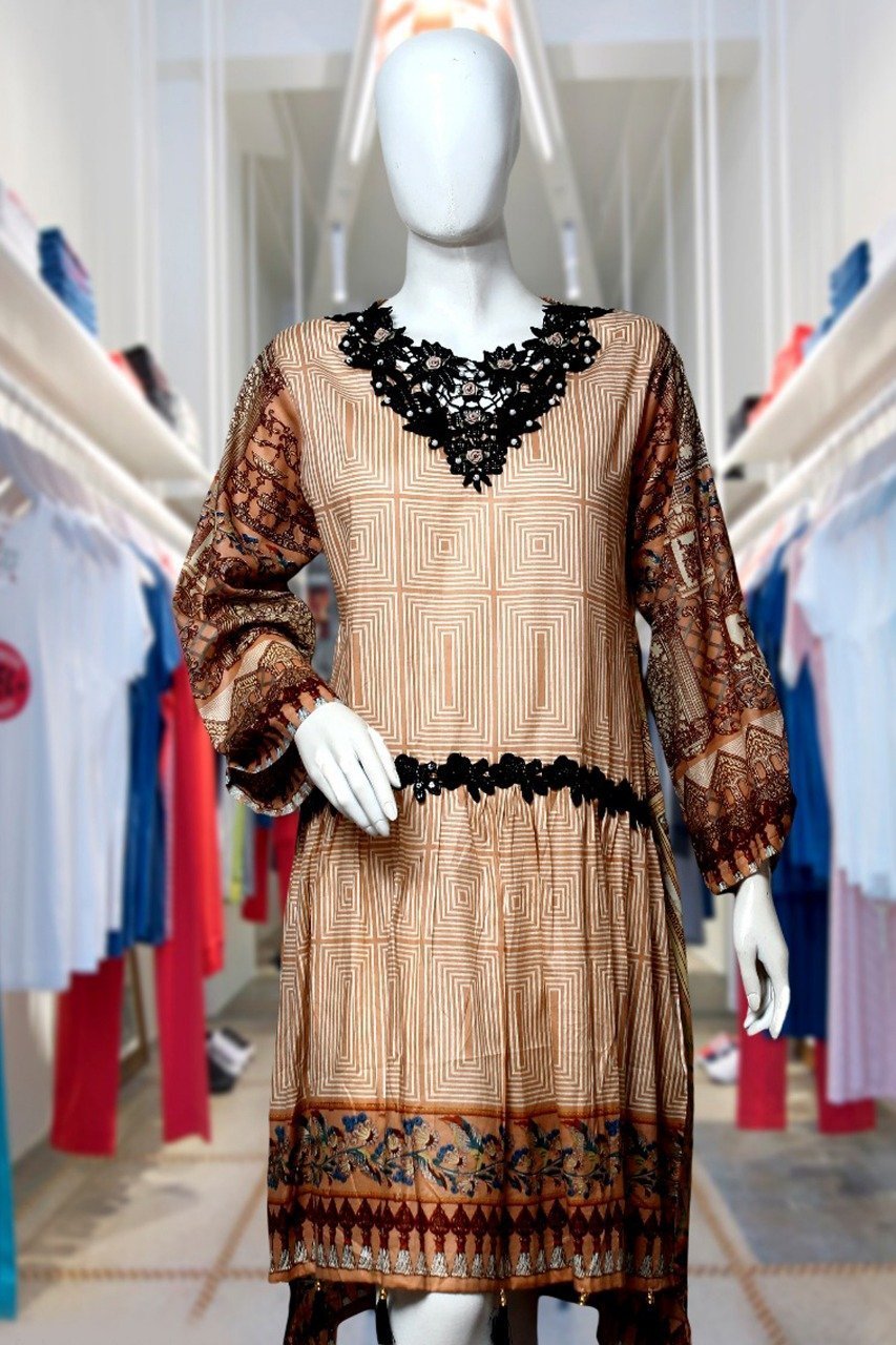 Coffee - Square - Lawn Fabric - Ladies | Fashion Point | Waseeh Pakistan