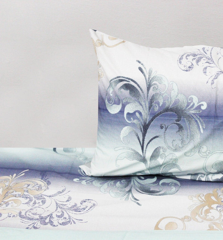 Cotton Quilt Cover Set - 4 pcs - White and Blue Floral | Home Décor | Waseeh Pakistan