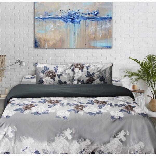 Cotton Quilt Cover Set - 4 pcs - White and Gray Floral | Home Décor | Waseeh Pakistan