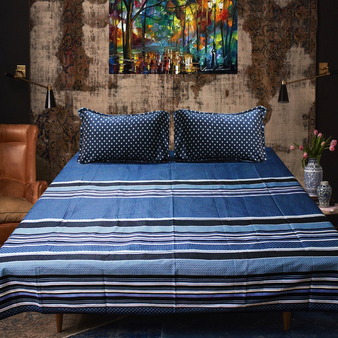 Cotton Satin Bed Sheet (Strip Style) | Home Décor | Waseeh Pakistan