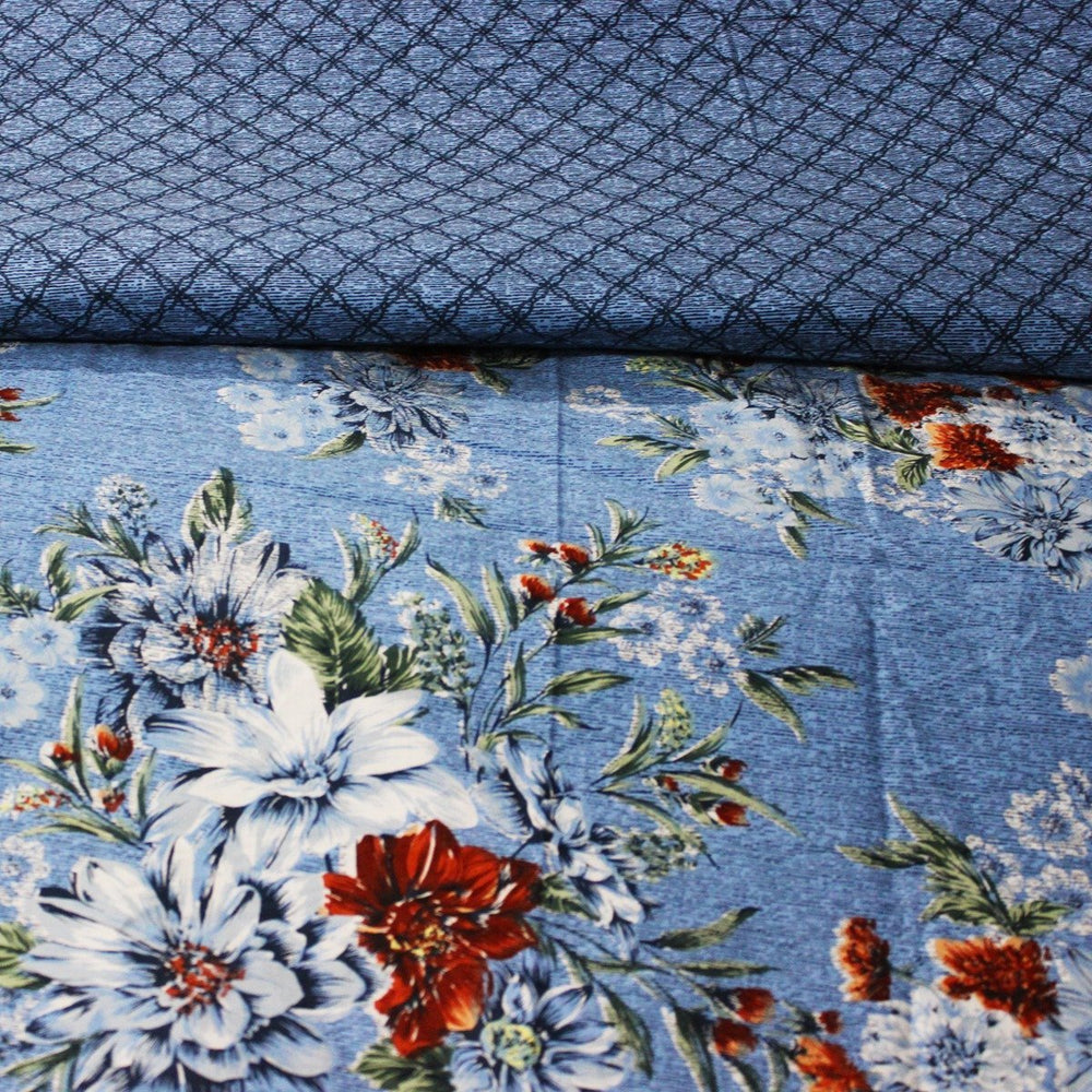 Cotton satin Bedsheet (Blue Floral) | Home Décor | Waseeh Pakistan