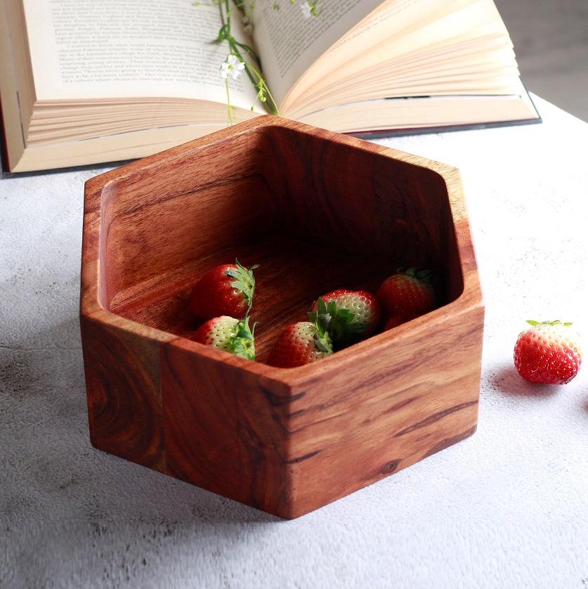 Hexagonal Wooden Kitchen Drawing Room Serving Box Tray - waseeh.com