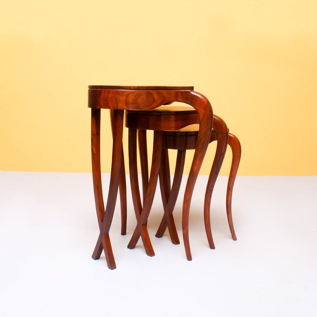 Criss-Cross Shisham Lounge Living Drawing Room Nesting Tables (Set of 3) | Furniture | Waseeh Pakistan