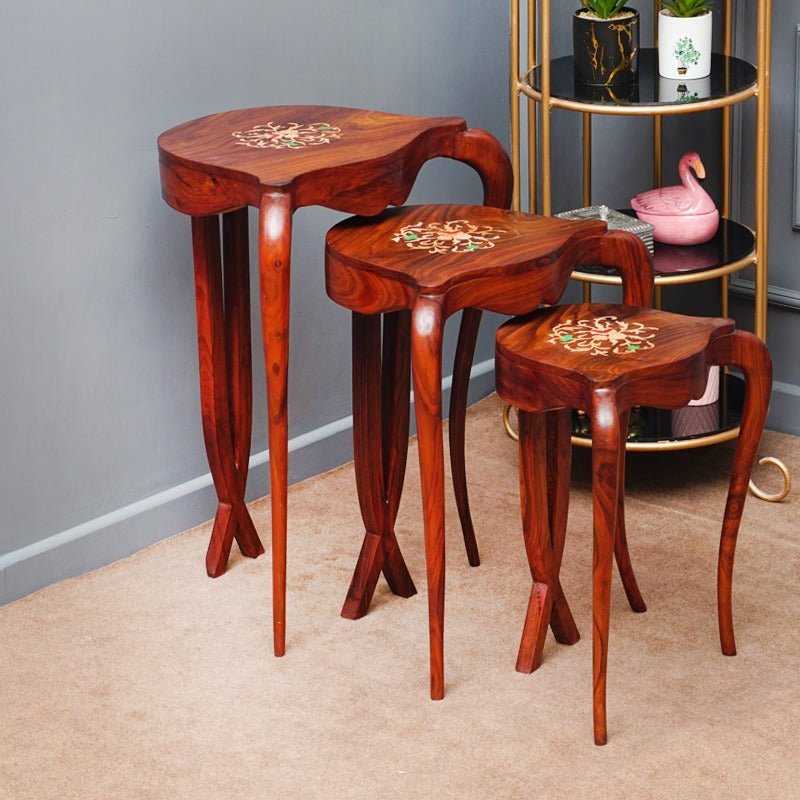 Criss-Cross Shisham Lounge Living Drawing Room Nesting Tables (Set of 3) | Furniture | Waseeh Pakistan