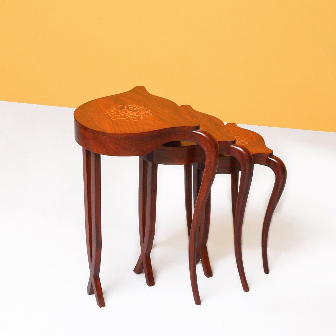 Criss-Cross Shisham Lounge Living Drawing Room Nesting Tables (Set of 3) | Furniture | Waseeh Pakistan