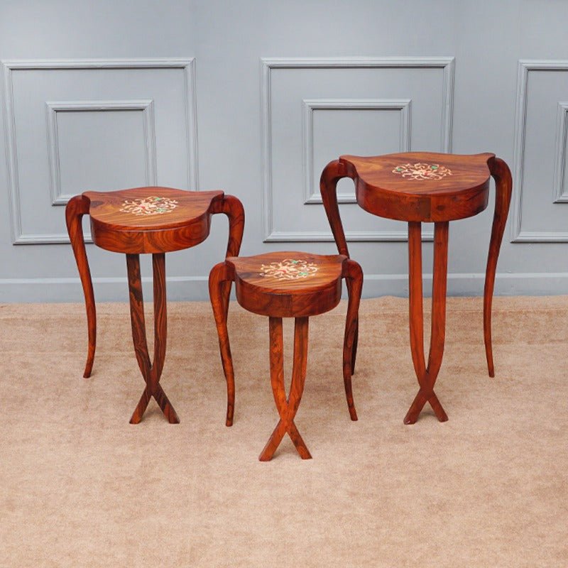 Criss-Cross Shisham Lounge Living Drawing Room Nesting Tables (Set of 3) | Furniture | Waseeh Pakistan