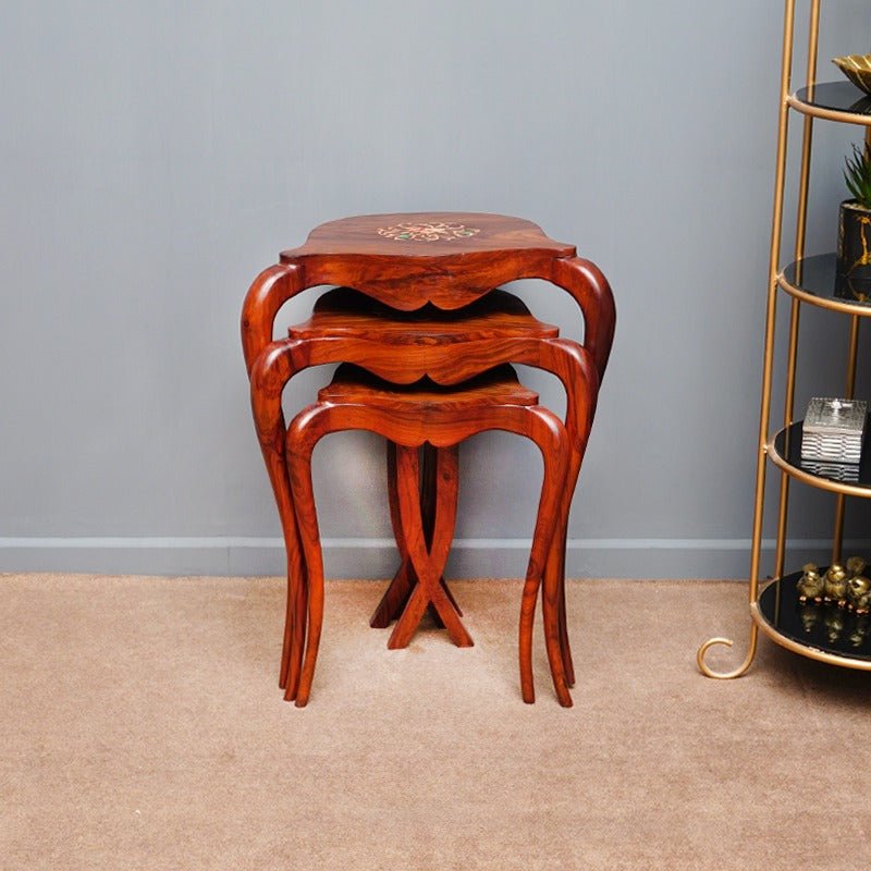 Criss-Cross Shisham Lounge Living Drawing Room Nesting Tables (Set of 3) | Furniture | Waseeh Pakistan