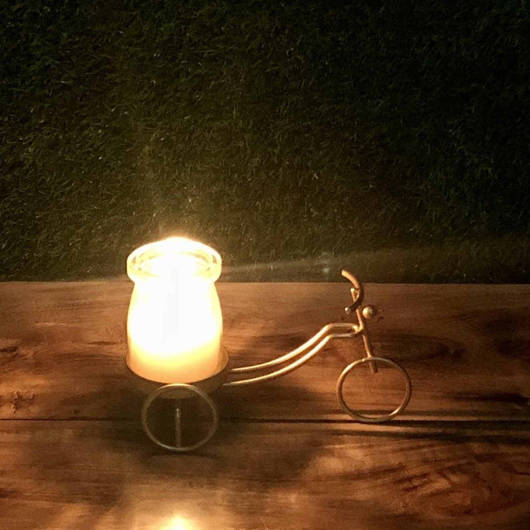 Cycle Metal Golden Candle Stand with Glass Pot &amp; Candle | Home Décor | Waseeh Pakistan