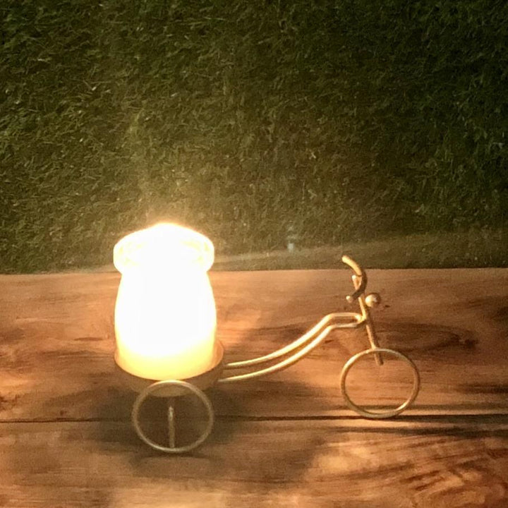 Cycle Metal Golden Candle Stand with Glass Pot &amp; Candle | Home Décor | Waseeh Pakistan