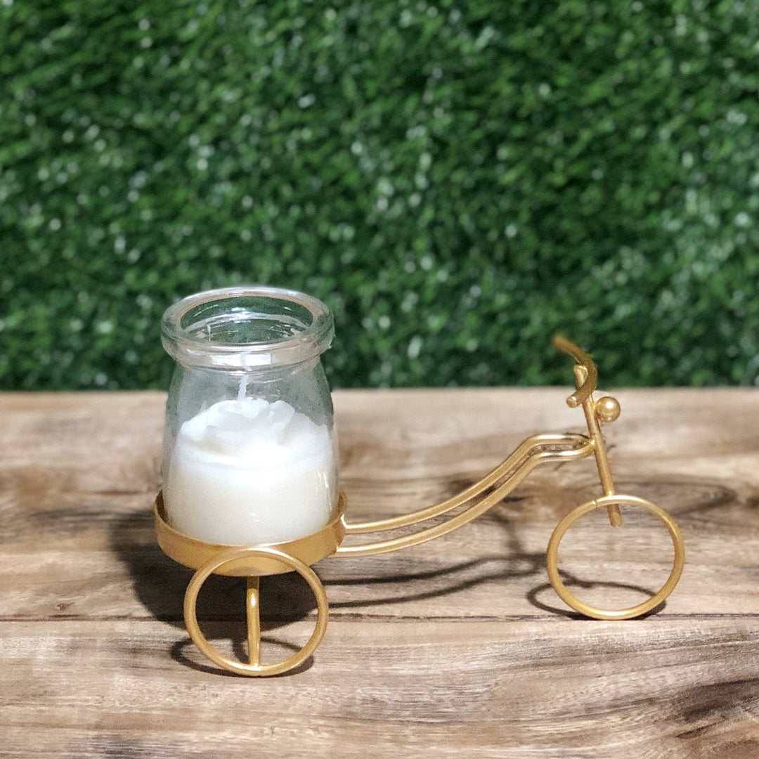 Cycle Metal Golden Candle Stand with Glass Pot &amp; Candle | Home Décor | Waseeh Pakistan